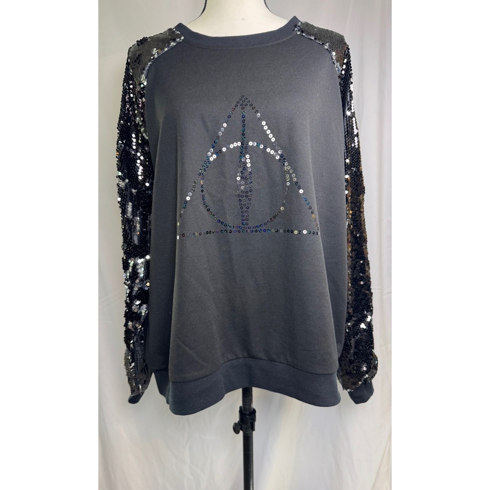 Harry Potter Universal Deathly Hallows Sequin Sweatshirt Womens 2XL Black NWT